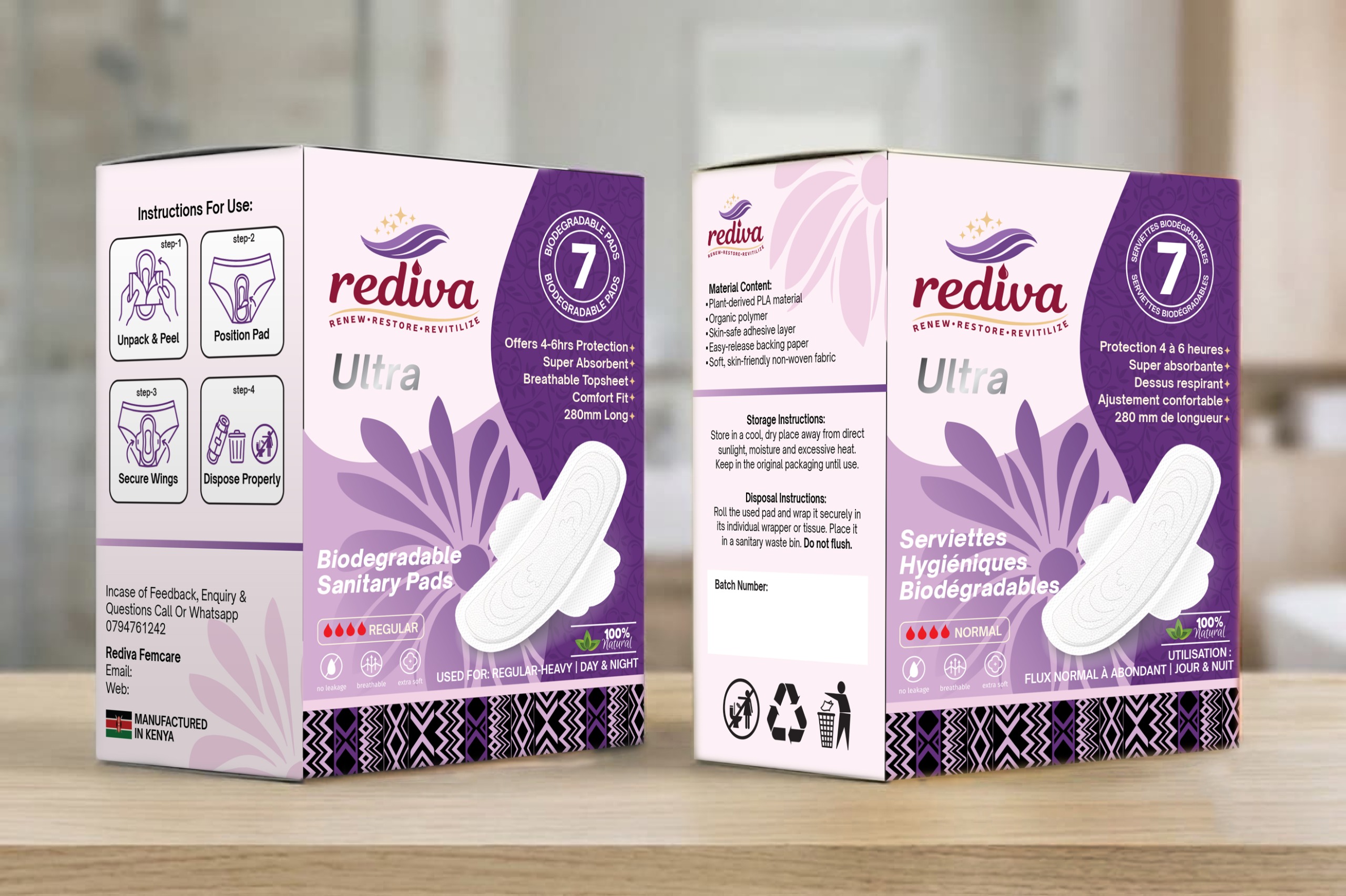 Rediva Ultra biodegradable sanitary pads box display